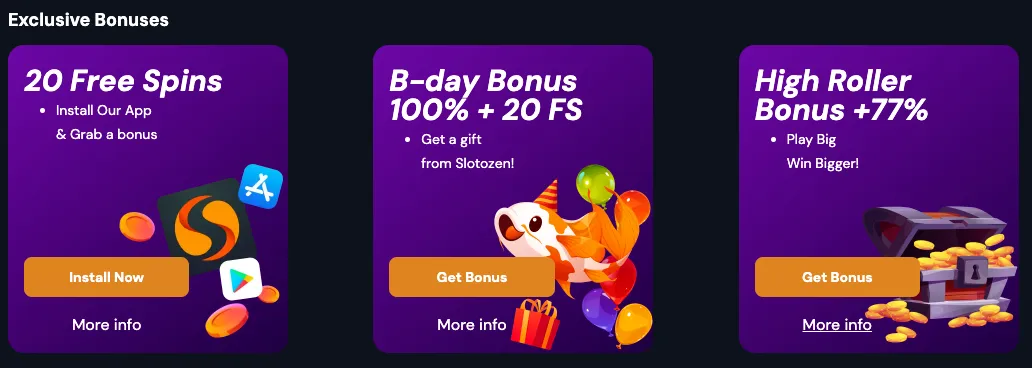 Slotozen Exclusive Bonuses