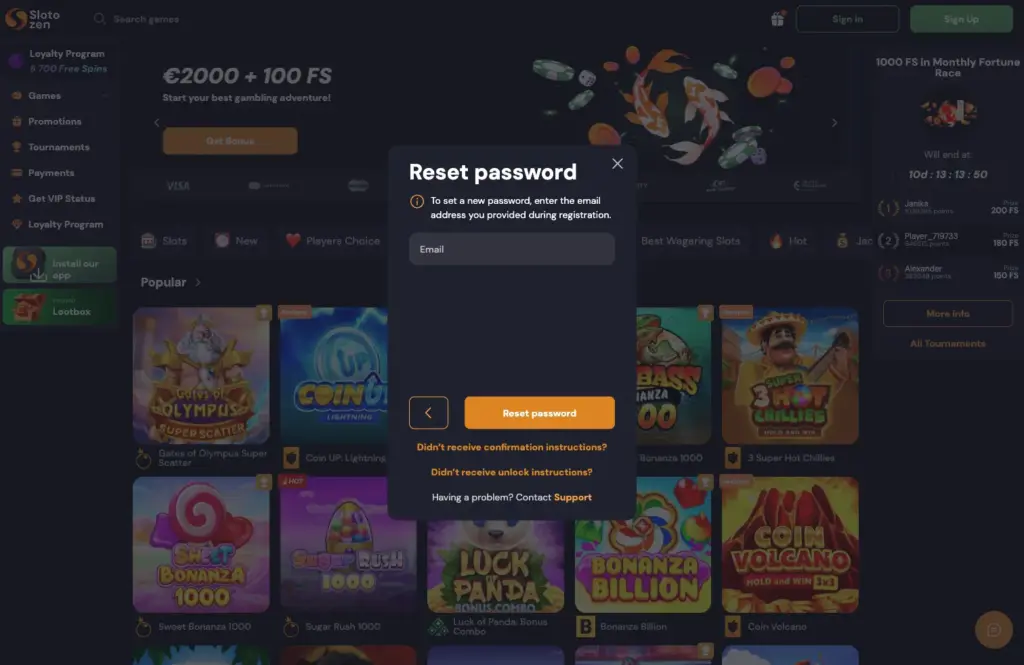 Slotozen Login Forgot Pass